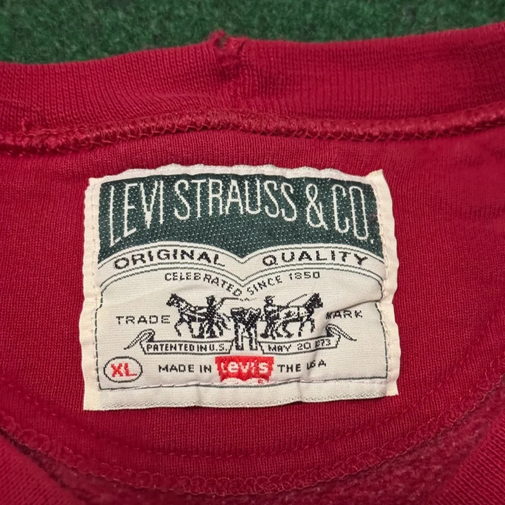 Vintage 90s Levi’s Strauss Red Minimalist USA Made XL Pullover Sweatshirt - Picture 3 of 7